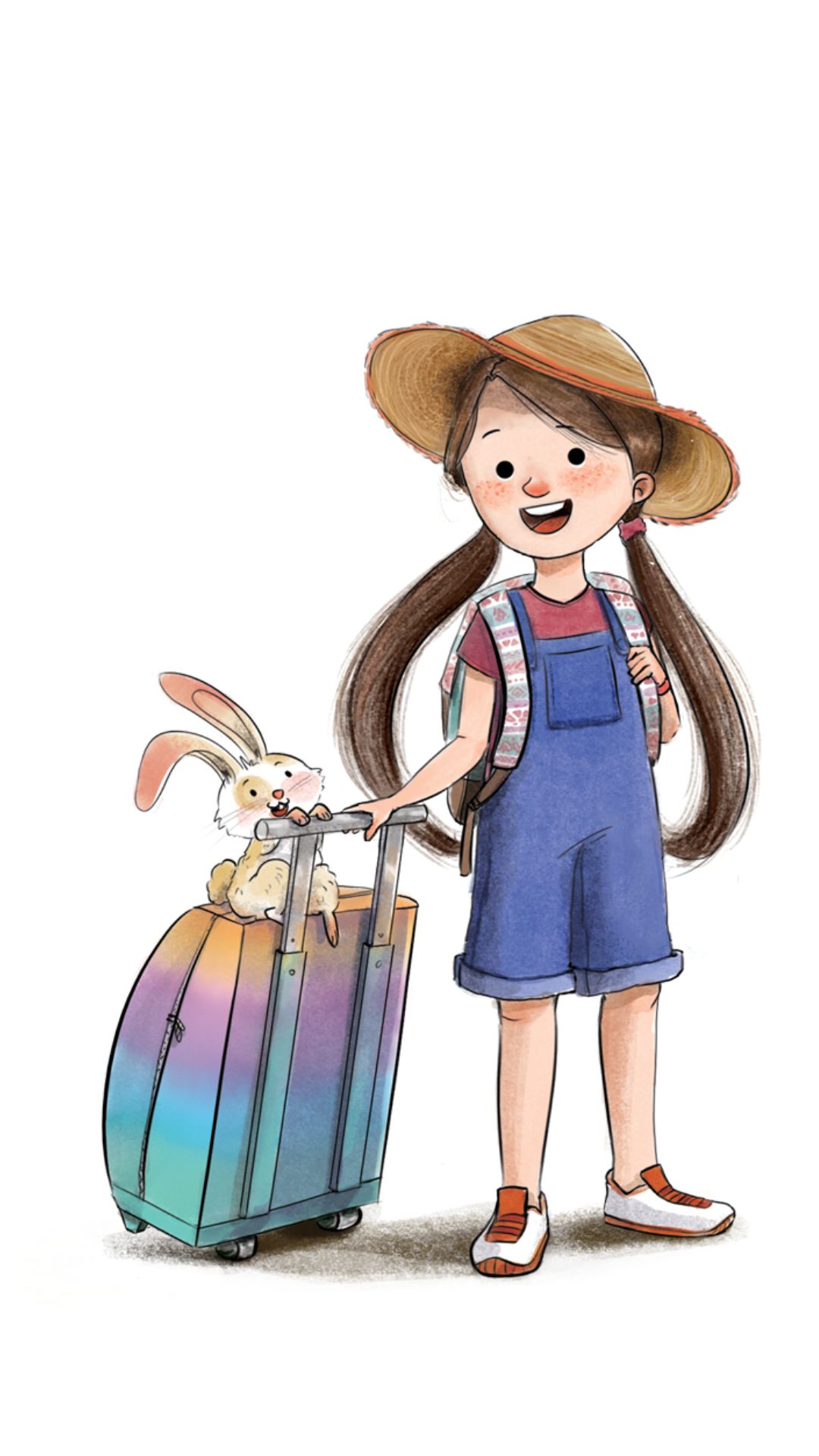 Ella standing with her suitcase